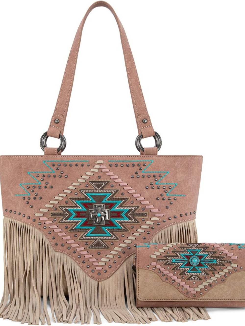 Western Tote Bag for Women Tooled Shoulder Purse with Wallet 2Pcs Set